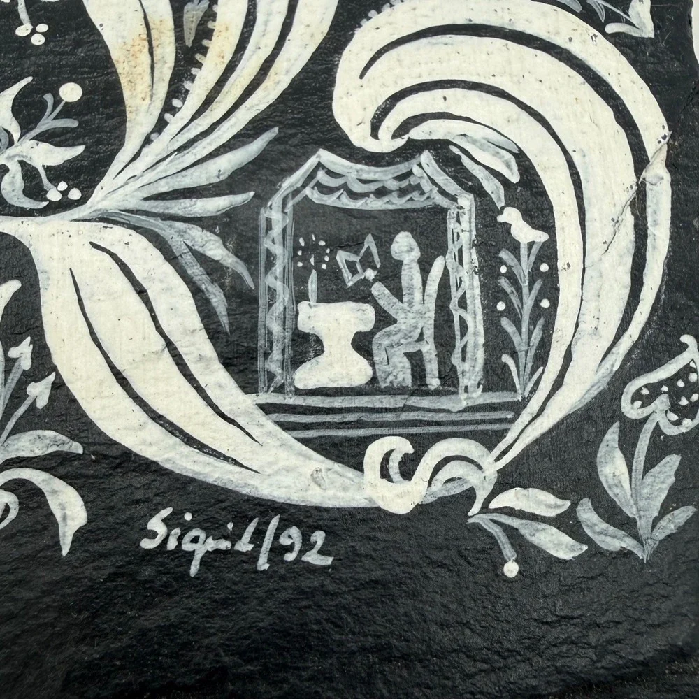 1992 Ephrata Cloister Letter B Hand Painted Slate Pennsylvania Dutch Folk Art